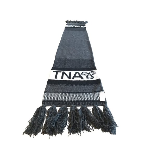TNA GREY BLACK LOGO FRINGE High Bulk Long Scarf - Picture 1 of 7